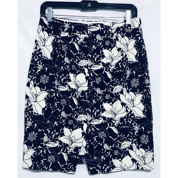 J Crew Factory Womens Size 2 The Pencil Skirt Black White Floral Lined - Picture 2 of 5